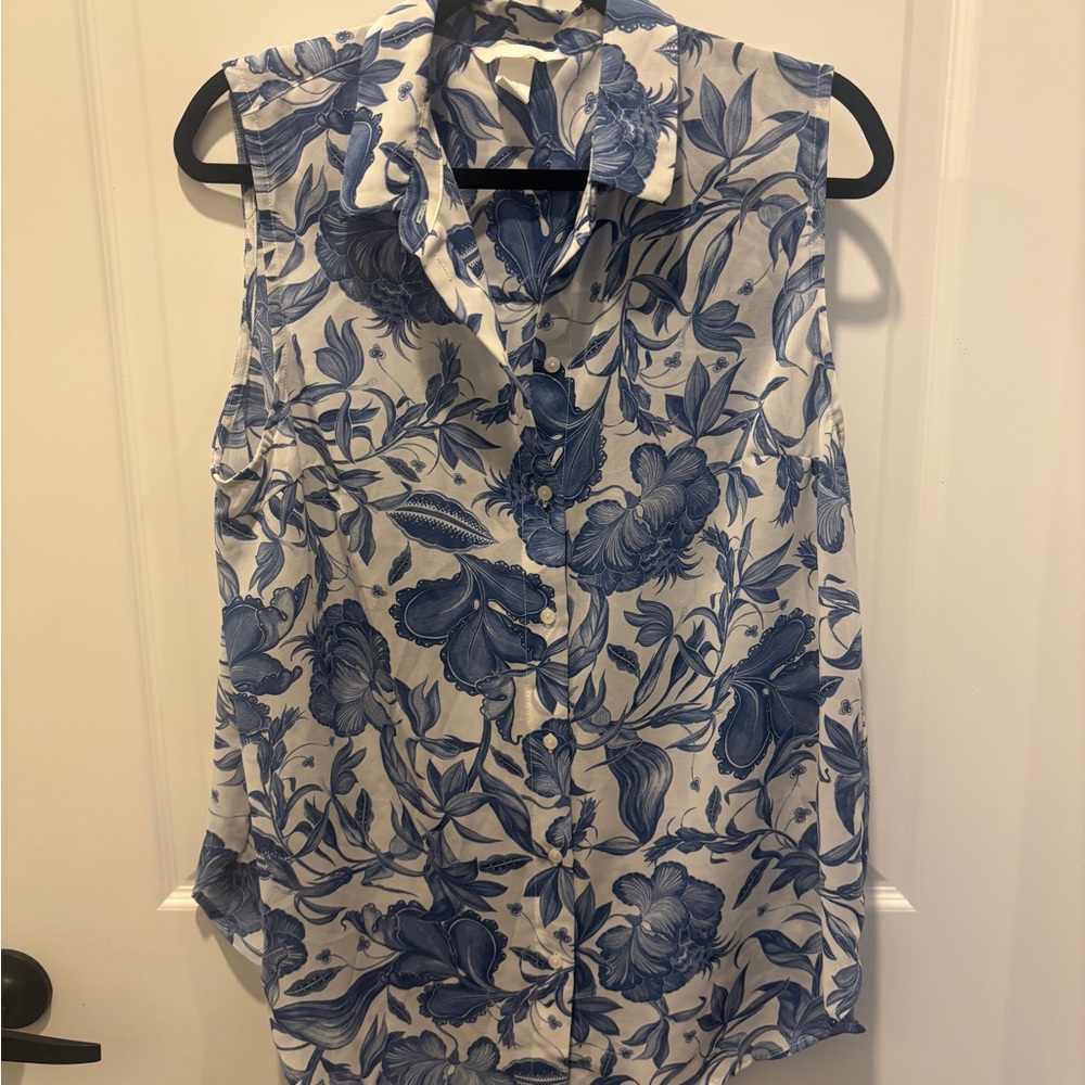 H&M Blue Floral Sleeveless Blouse